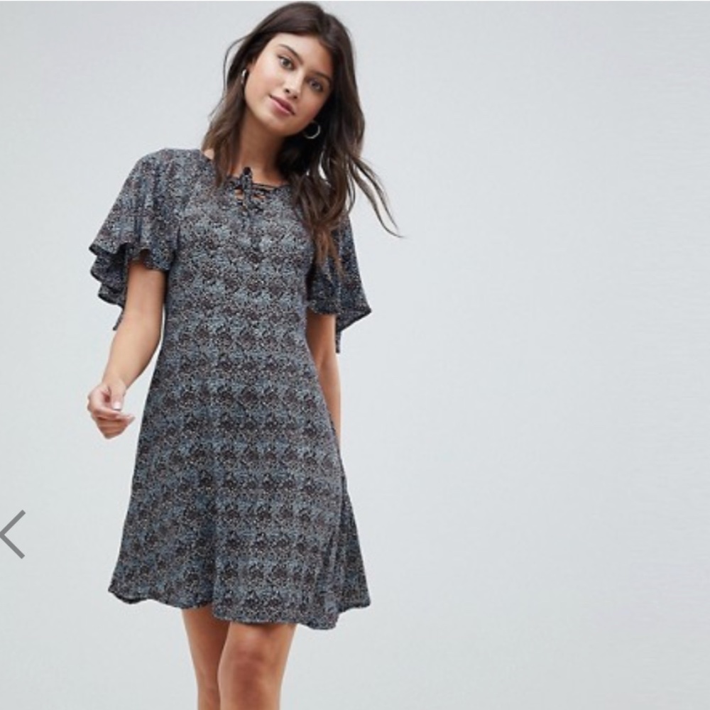 ASOS Rage Lace Up Front Frill Sleeve Dress NWOT